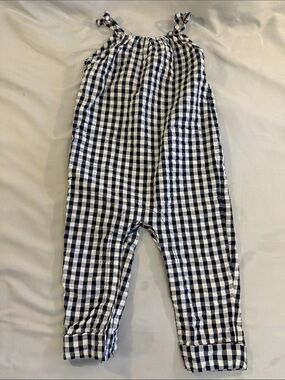 RISE Little Earthling navy and white gingham jumpsuit romper